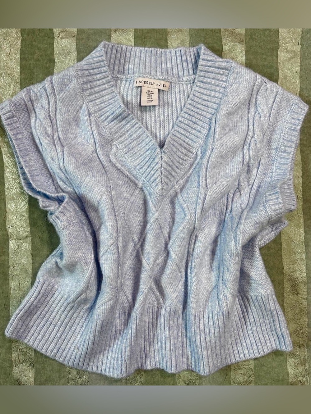 Sincerly Jules Pastel Blue Cable Knit V-Neck Sweater Vest